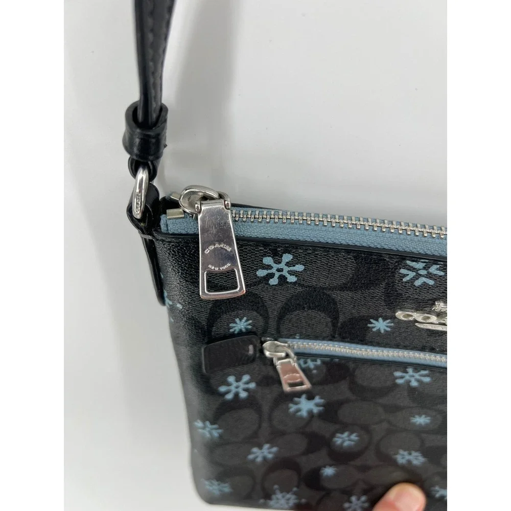 Coach Rowan File Bag Signature Canvas Snowflake Print Black Blue CF285 Crossbody